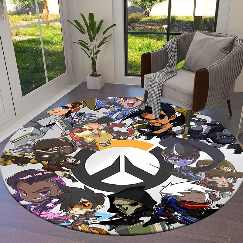Overwatch Round Area Rug,Carpet Rug for Living Room Bedroom Sofa Playroom Decor,Non-slip Floor Mat