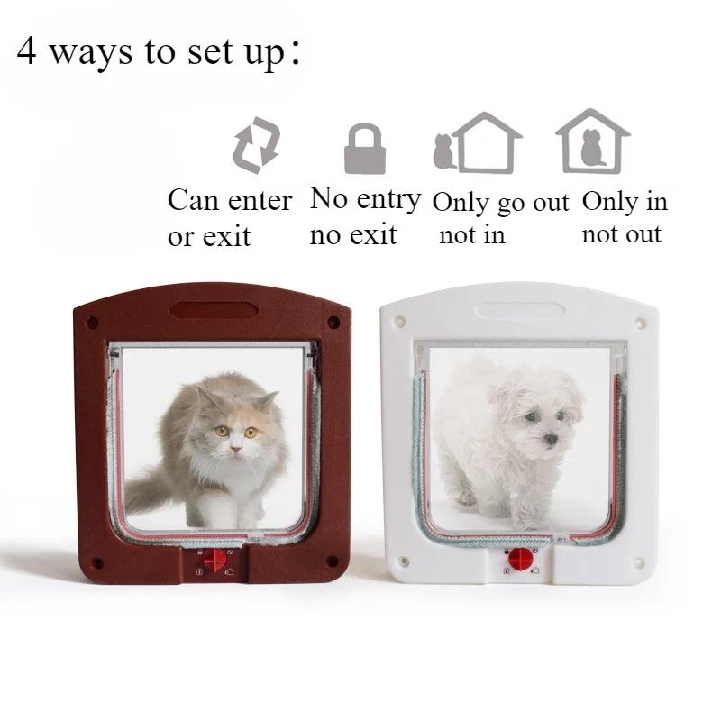 1PC Door Weatherproof Pet Safety Doors Weatherproof Cat Dog Flap Door With 4 Way Locking Kitten Small Pet Dual Entry And Exit
