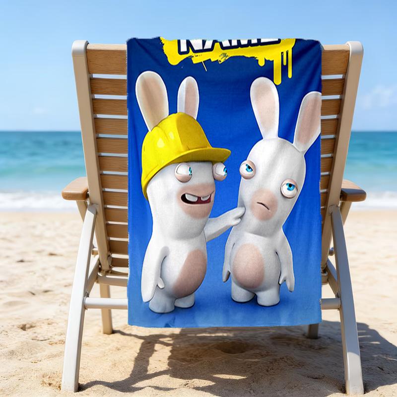 1pc Raving Rabbids Beach Towel with Custom Name, Beach/Swimming/Bath/Picnic/Camping Towel, Suitable for Seaside Beaches