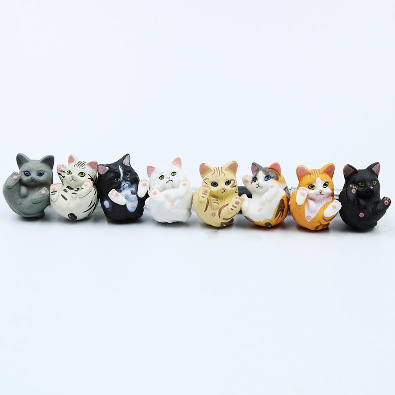 Funny 8Pcs Cute Kawaii Mini Cat Ornament Home Decor Miniature Figurines Toys Garden Animal Statue Children Room Decoration Kids Gift