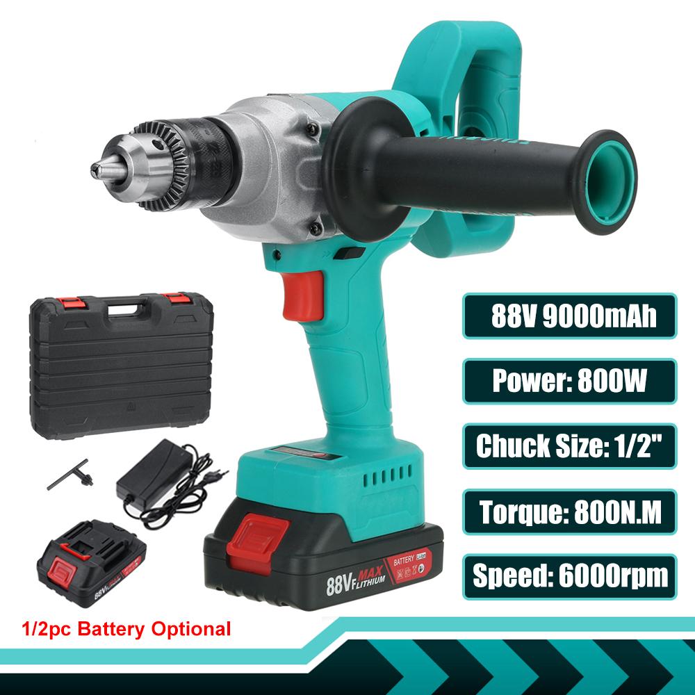 Trapano Elettrico Senza Spazzole 88V 800W 13mm Avvitatore Elettrico Senza Fili Mandrino Autobloccante 1/2" Trapano da Ghiaccio Batteria Li-ion Utensile Elettrico