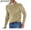 BITCED Herfst Long Sleeve V-hals Fleece gevoerd Rits Heren Casual Poloshirt