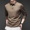 Camisa nueva de manga larga para hombre de negocios casual con insignia, polo de color sólido, moderna, transpirable, cómoda, versátil