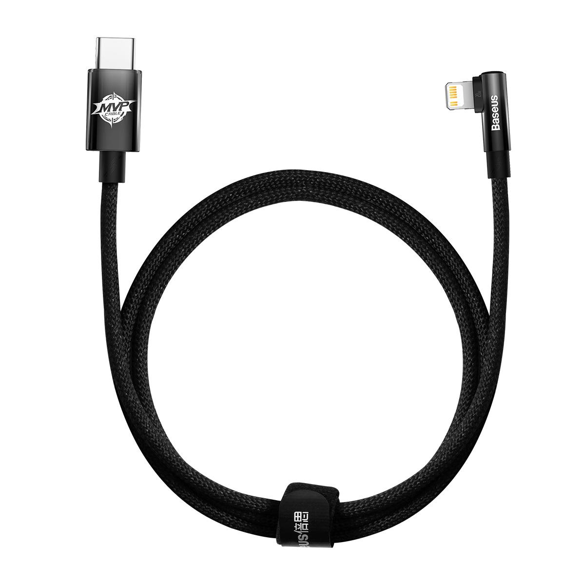Baseus Black 1m Cabo Lightning Ângulo Reto para USB-C, 20 W PD, Transferência de Dados de 480 Mbps