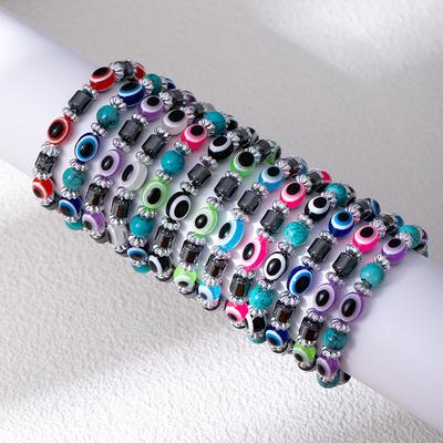 Vintage Handgefertigt Farbige Türkisperlen Teufelsauge Armband Mode Persönlichkeit Perlenauge Elastisches Armband