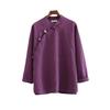 Spring 2026 Women's Zen Tea Ceremony Shirt: Chinese Style, Stand Collar, Color Blocked Cotton Linen