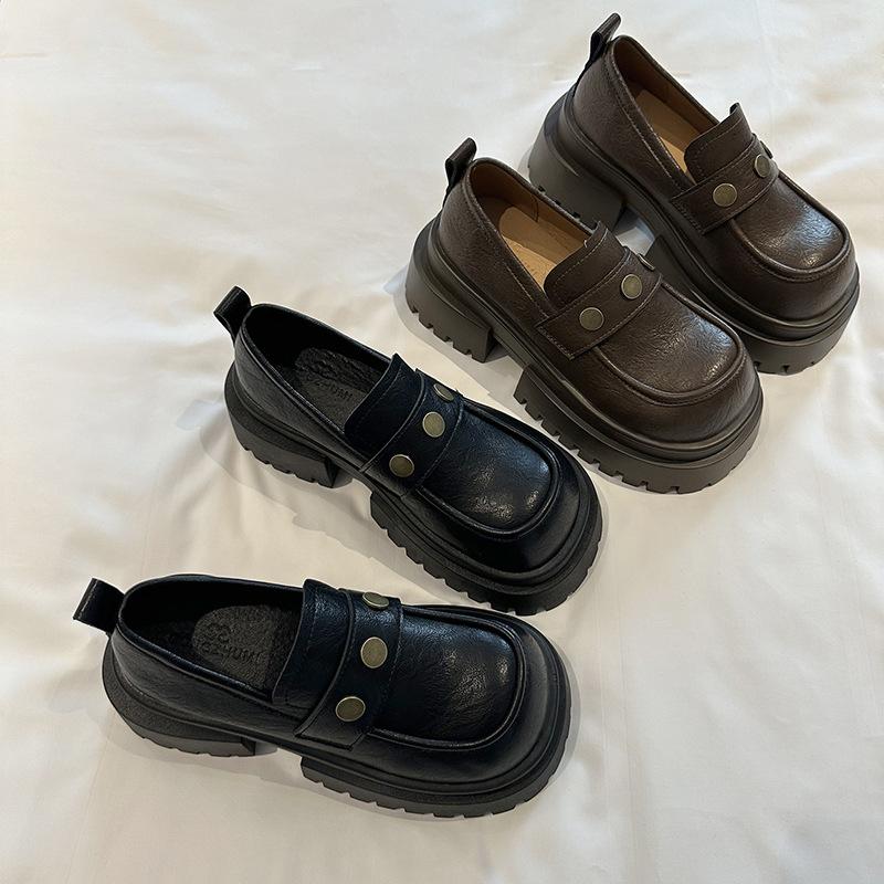 Small leather shoes 2025 spring new one-pedal thick heel JK shoes women's Korean version round head retro with skirt single shoes