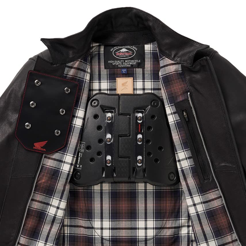 Honda x KUSHITANI Leather Size Jacket, Black, M, 0SYEG-53F-KM