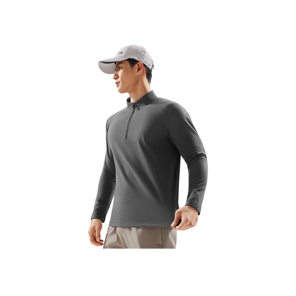 Li Ning Minimalist Stand Collar Brand Logo Letter Print Versatile Casual Comfortable Long Sleeve T-Shirt Men Tops ATLV365-2