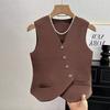 Women'S Winter Sleeveless Top Single Breasted French V-Neck Cardigan Vest