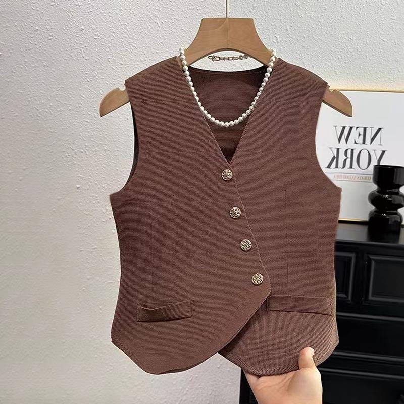 Women'S Winter Sleeveless Top Single Breasted French V-Neck Cardigan Vest