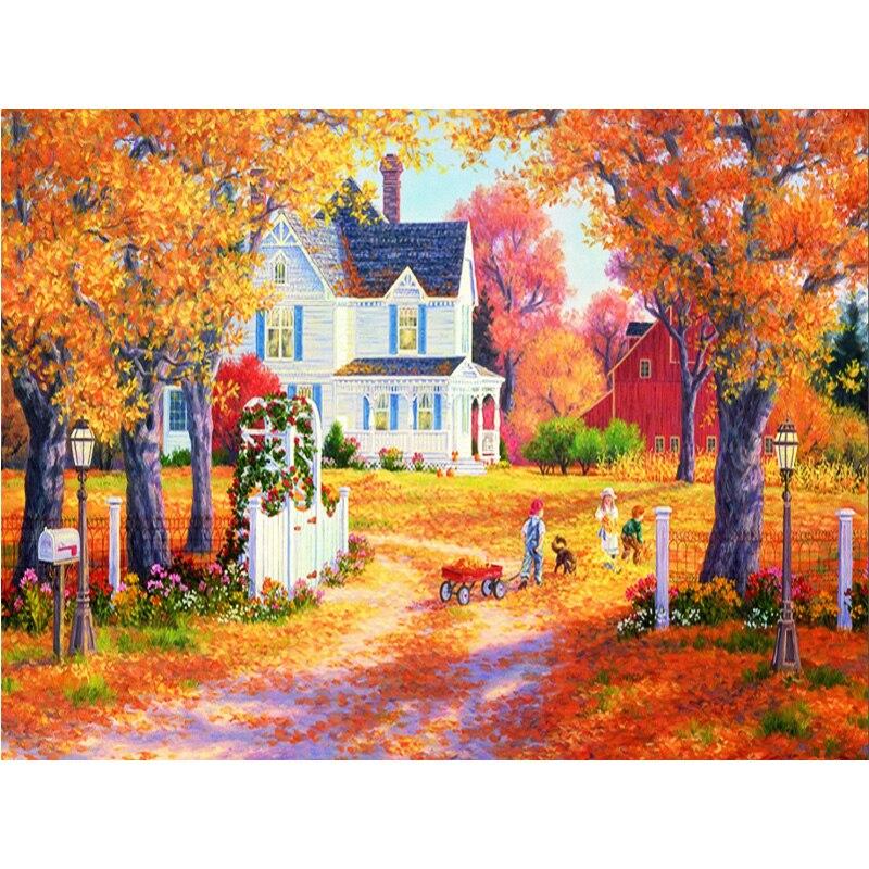 Pictură cu diamant 5D DIY, peisaj, casă, broderie cu diamant, peisaj, punct de cruce, burghiu rotund complet, decor cadou manual