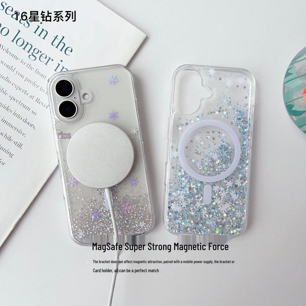 Epoxy Glitter Gradient Magnetic Case for iPhone 17 Pro Max, iPhone 15 & 16 Transparent Compatible.