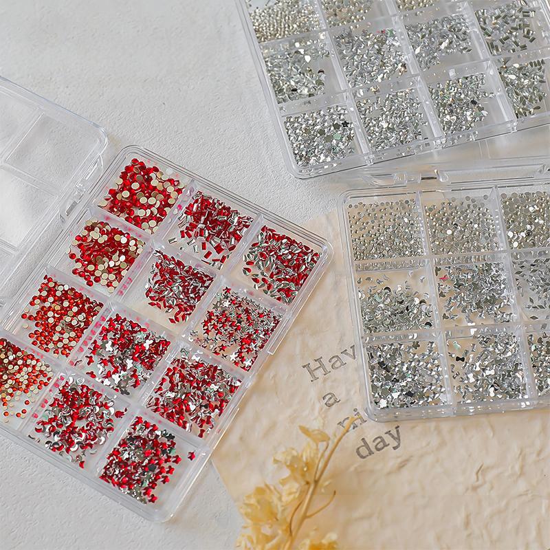 Flatback Nail Rhinestones 3D Decals Assorted DIY Decorations Easy Apply for Women Girls Nail Art Design
