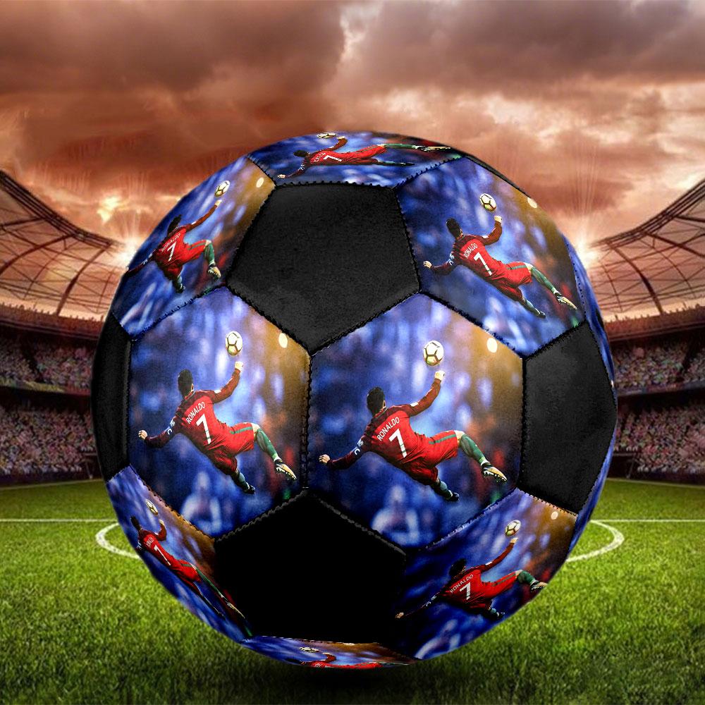 CR7 Imprimé taille 5 Ballon de Football, coloré, adapté à tous les âges, cousu à la machine, matériau PVC, qualité compétition, durable et à rebond élevé