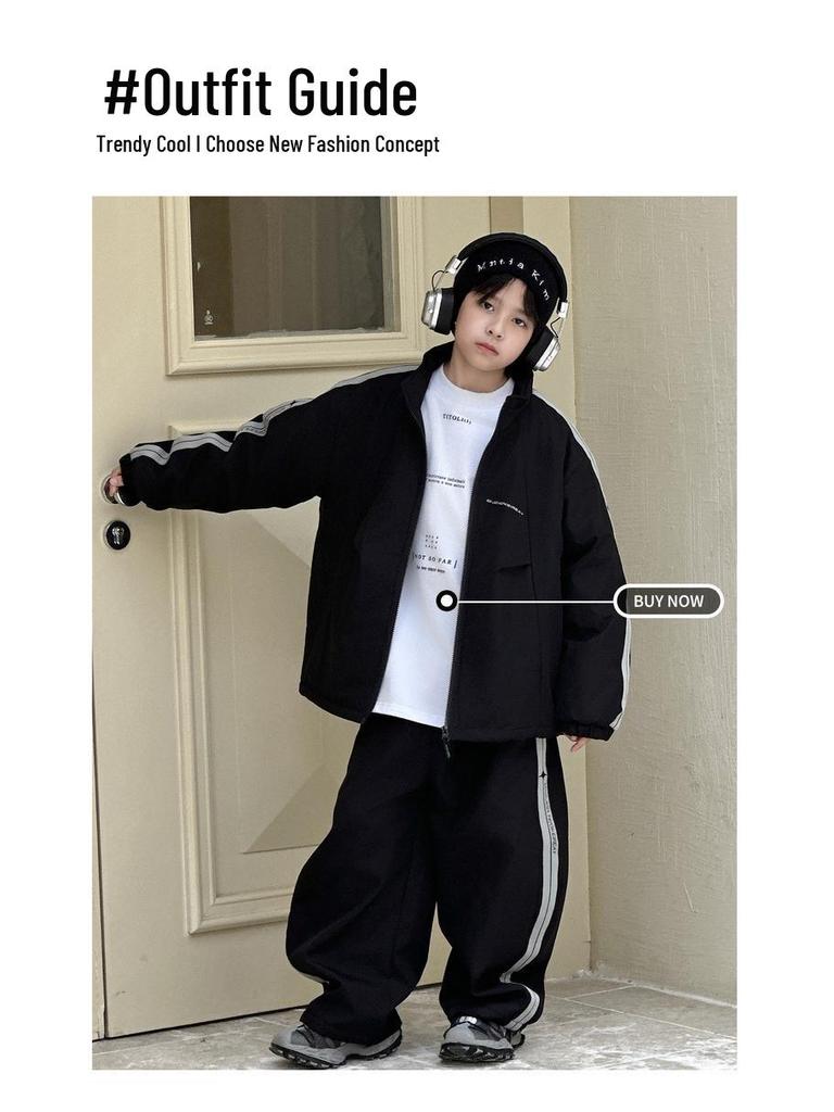 2025 Autumn/Winter Boys' Trendy Fleece Two-Piece Sports Set
