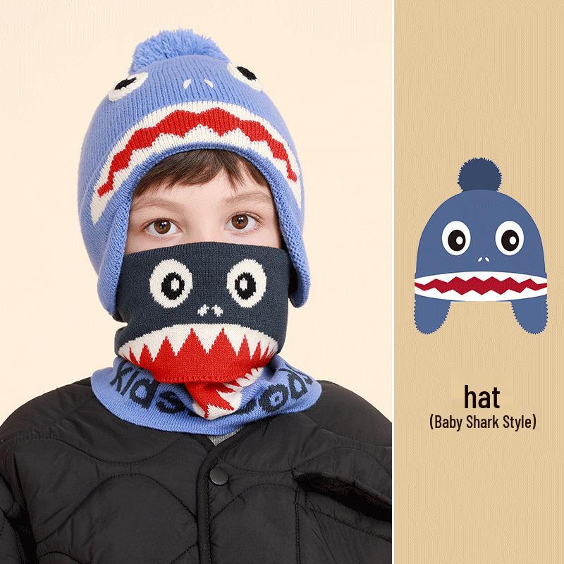 Set Căciulă cu Ciucure și Fular Călduros de Iarnă pentru Băieți, Căptușit cu Fleece