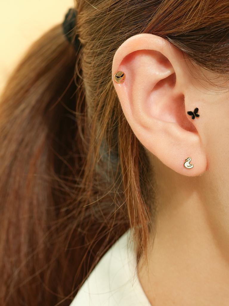 Minimal Piercing 14K Baby Duck Earrings