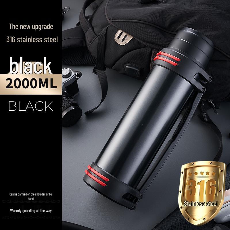 Large Stainless Steel Insulated Water Bottle with Double Lid and Strap for Outdoor Sports