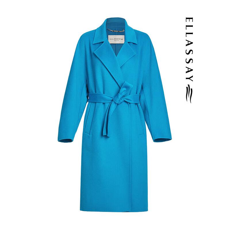 ELLASSAY Women's Wool Cashmere Blend Blue Tweed Coat