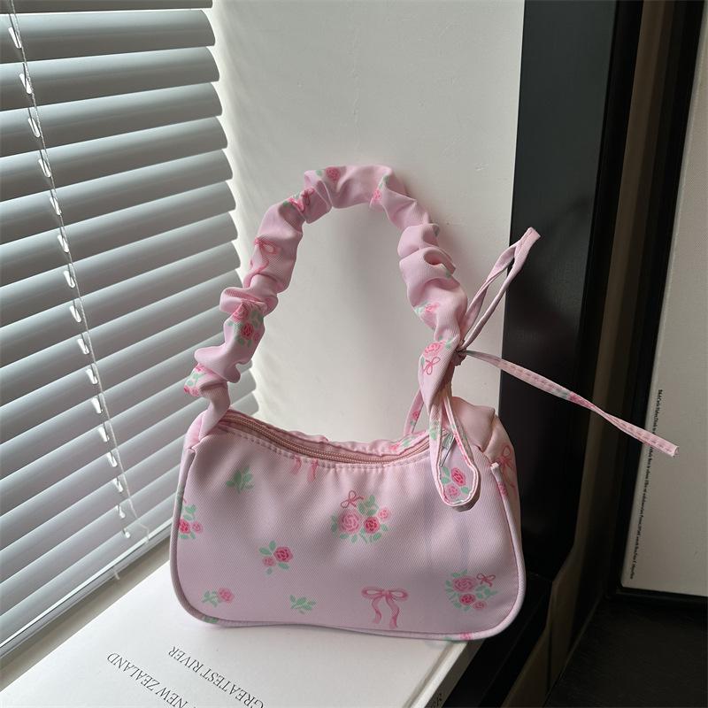1Pcs Cute Flower Bow Print Canvas Shoulder Bags New Korean Girl Handbags Outdoor Travel Women Keys Phone Messenger Bag
