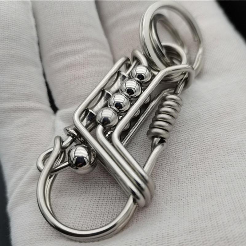 Stainless Steel Handicraft Key Ring Hanging Pendant Matte Bead Trinket Card Bag Keyring Creative Lovers Gift Small Decoration