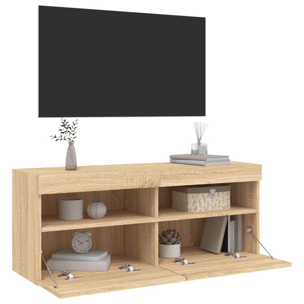 TV Wall Cabinet with LED Lights Sonoma Oak 100 x 30 x 40 cm
