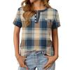 Modisches Lässiges Sommer-Karomuster V-Ausschnitt Knopf Kurzarm-Oberteil für Damen