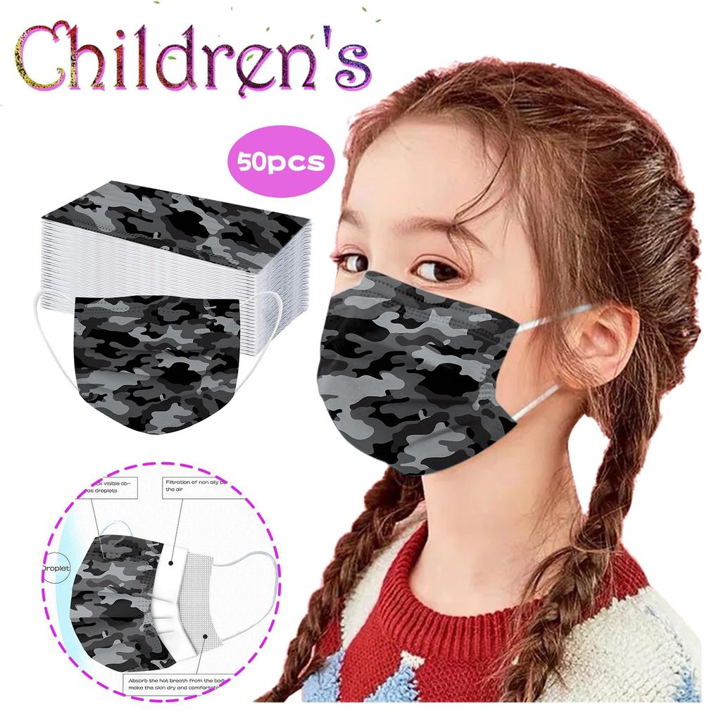 50PCS Children's Mask Print Disposable Face Mask Industrial 3Ply Ear Loop