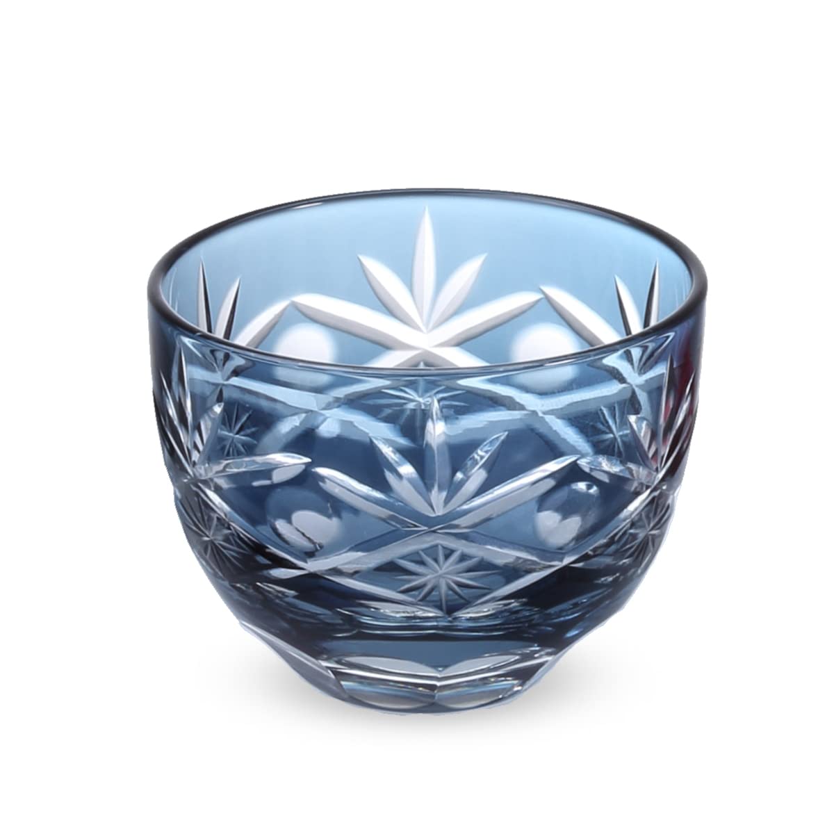 

Nostalgia Cut Glass Cup Sake Cup 30cc Orchid Engraving Ink Blue Bishou Current Model J-kitchens 54xH40mm
