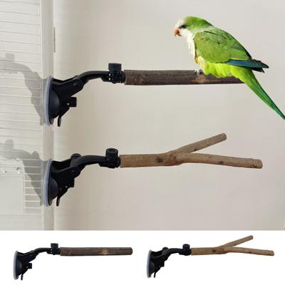 Parrot Perch Stand with Suction Cup Relieve Boredom Natural Wood Birds Toy for Cockatoo Macaw Parakeet