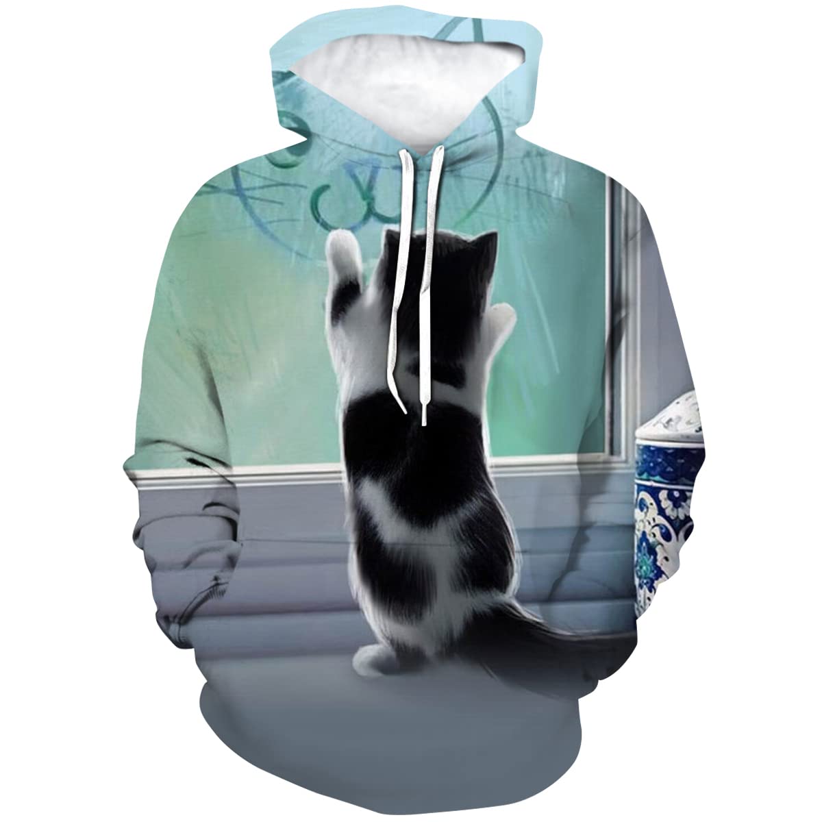 Осенние толстовки с капюшоном Cat 3D Print Женская уличная одежда Мужская мода Животный узор Толстовка Пуловеры Толстовка с капюшоном Оверсайз Молодежная одежда S
