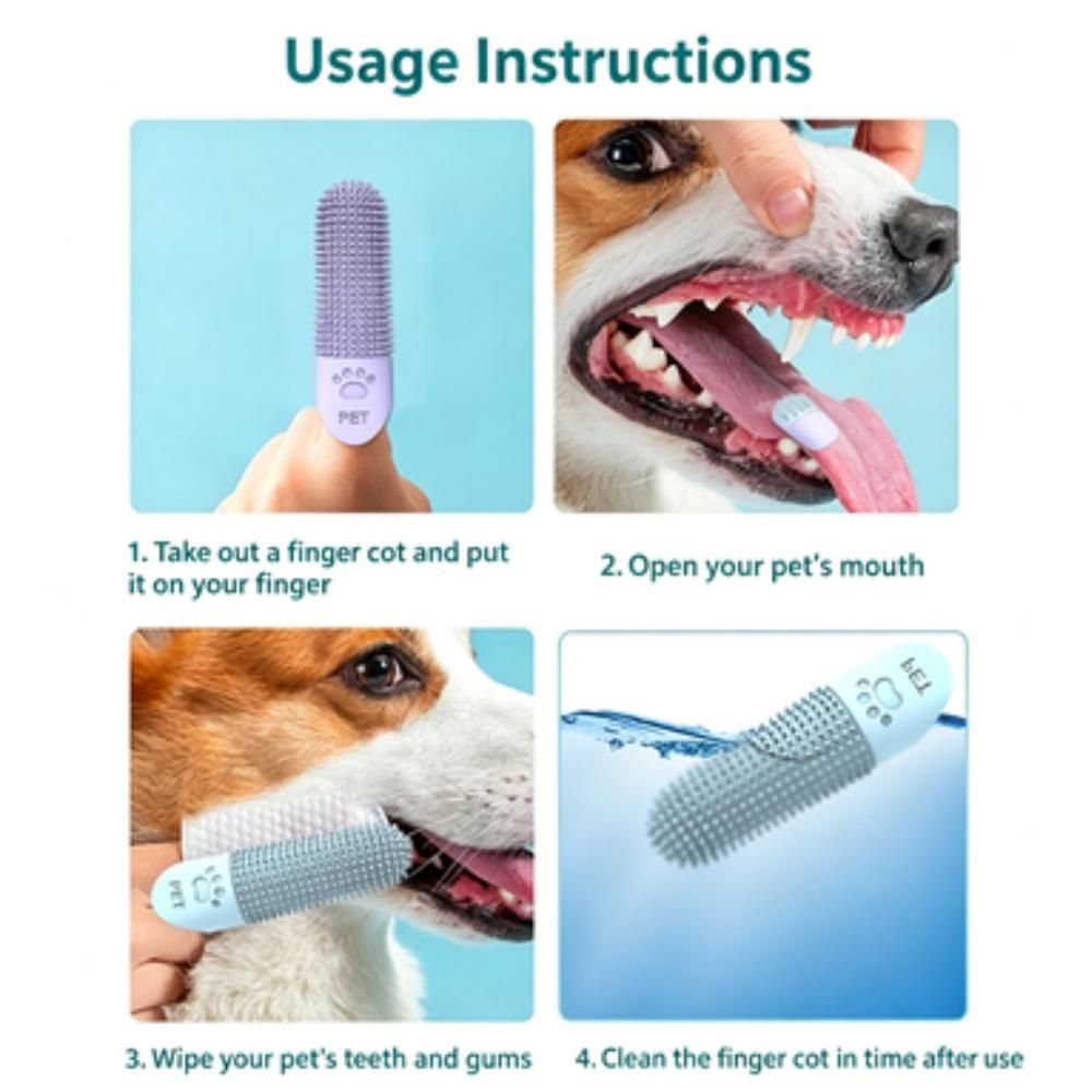 Soft Silicone Dog Toothbrush 360° Finger Toothbrush for Dogs Cats Durable Pet Finger Brush Tooth Cleaning Tool for All Breeds