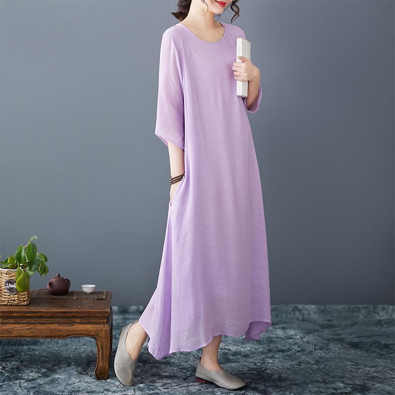 Zen Linen Double Layer Long Dress for Women - Literary Retro Style