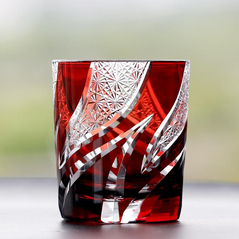 Jinzhi Japanisches Edo-Schliff-Kristallglas Weinglas Whiskey Flammenmuster Handgeschnitzte Schale Leichter Luxus