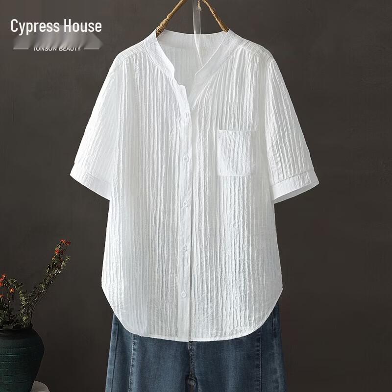 Sibaishe Women s Solid Short Sleeve Button-Up Shirt M