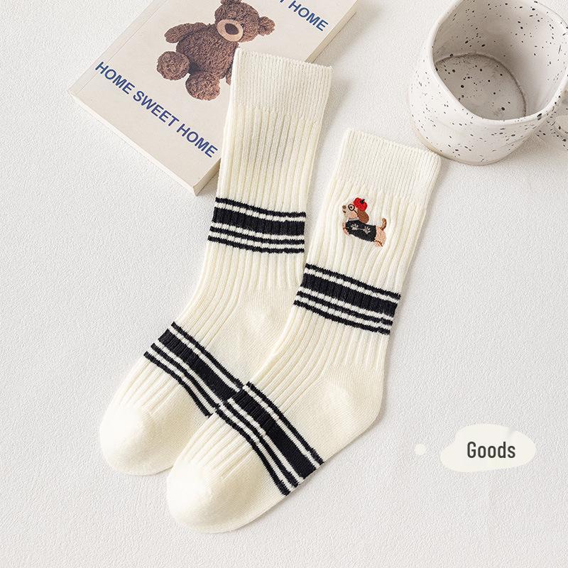 

Girls Knee-High Embroidered Calf Socks - Spring & Autumn Fashion Socks 6-8, Foot 17-19CM