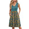 Women Summer Printing Dresses Sleeveless Casual Loose Swing Button Down Midi Sundress With Pockets