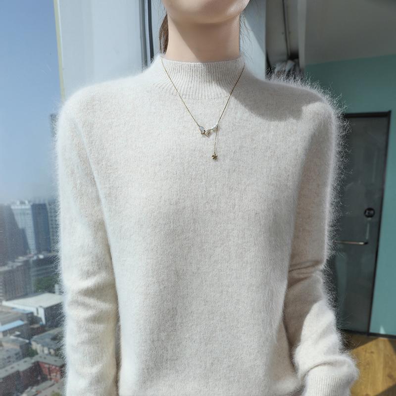 Dámský kašmírový svetr Qinghe kašmír 30% kašmír 30% norka 30% vlna 10% nylon Dámský podzimní a zimní hustý kašmírový pulovr měkký a teplý