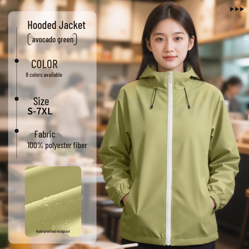 Custom Outdoor Work Jacket for Catering: Restaurant, Milk Tea, Coffee Waiter Uniform with Zipper and Logo Print.