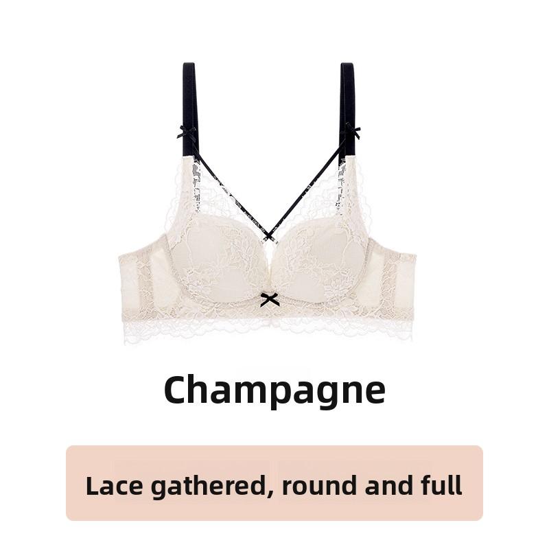 

Ladies Spring and Summer Lace Gather Small Breasts Show Big No Underwire To Collect The Pair of Breast To Prevent Sagging Underwear 32/70AB шампанского