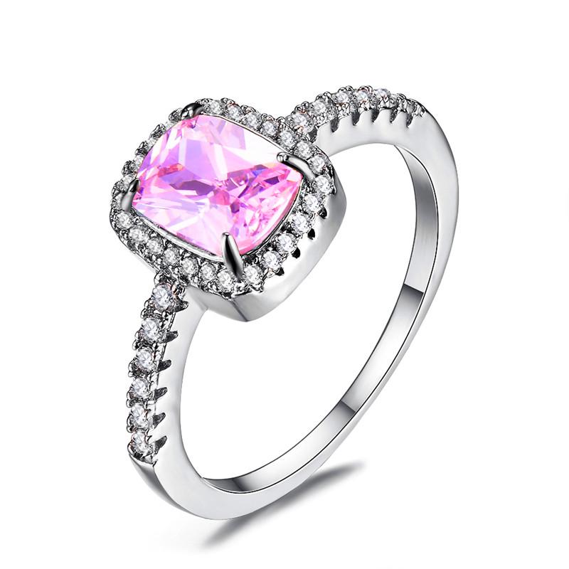 Bague de Luxe Femme Fille Grosse Pierre de Cristal CZ Couleur Blanc Bleu Violet Vert Alliances Pour Femmes