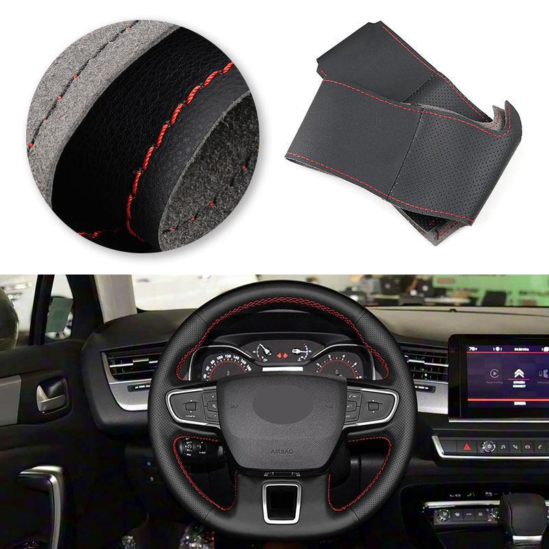 For Citroen C3 II III - C3 AIRCROSS 2017- Berlingo 3 C4 Picasso 2 Hand Sewing Car Interior Steering Wheel Cover Trim