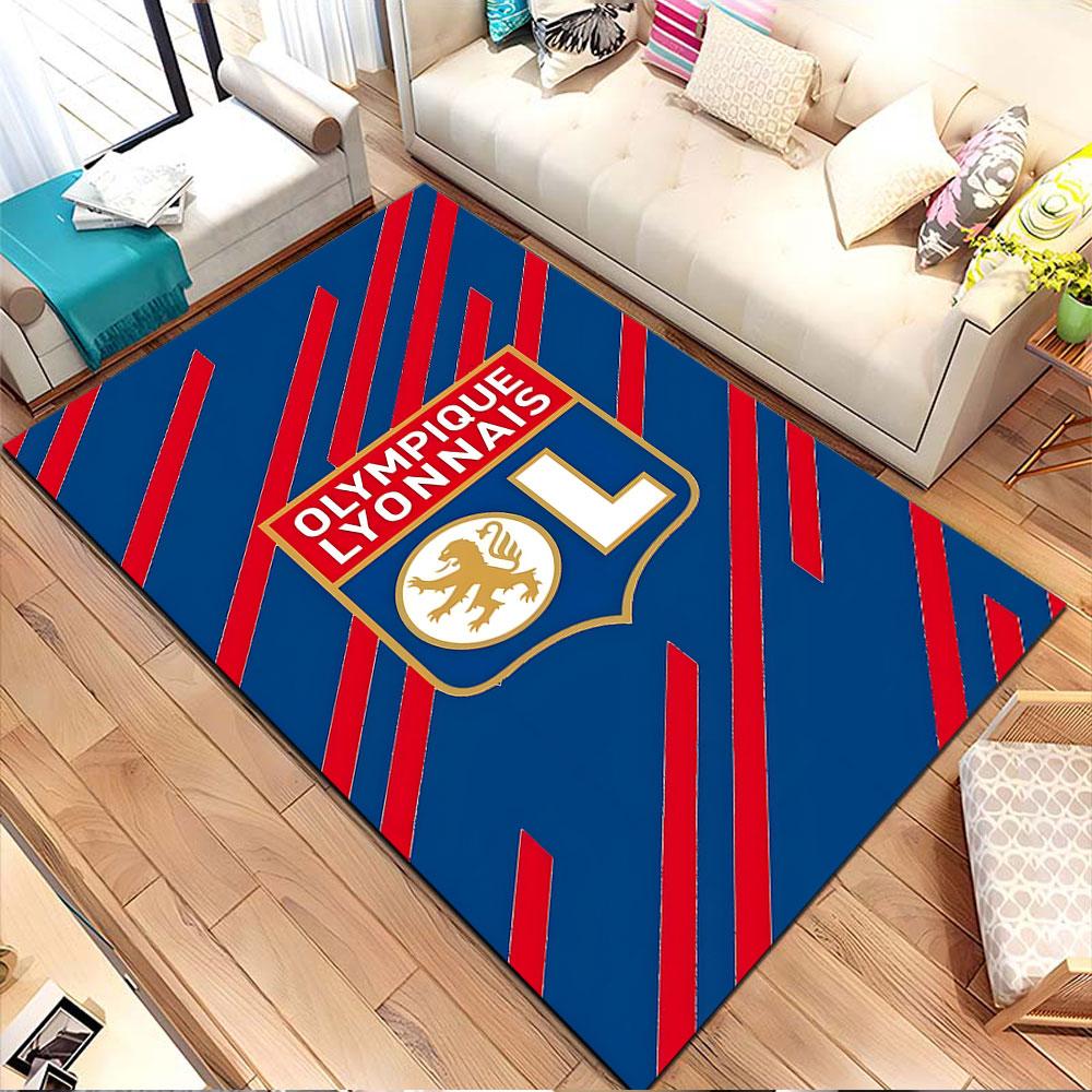 Olympique Lyonnais Football Crest Patterned carpet, non slip mat suitable for living room and bedroom sofas