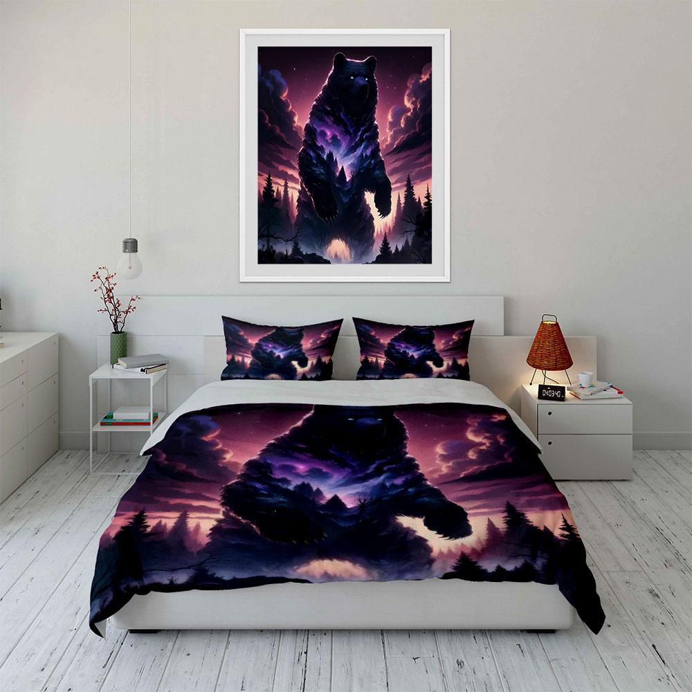 Galaxy Bear Forest Decor Set Soft Comfortable Duvet Cover Bedding Set Included 1*Duvet Cover & 2*Pillowcases, Gift