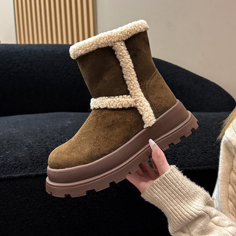 Winter New Snow Boots Velvet Short Boots Invisible Inner Height Increase Women's Shoes Retro Platform Short Boots