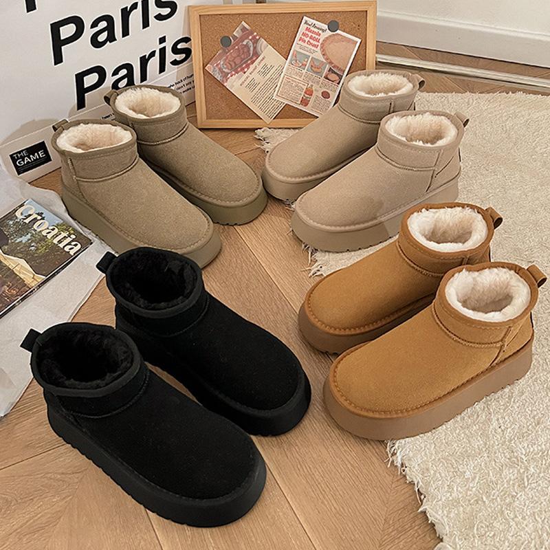 Dámské kulaté špičky nazouvací platforma teplé silné plyšové silná podrážka polstrované boty sněhové boty kotníkové boty