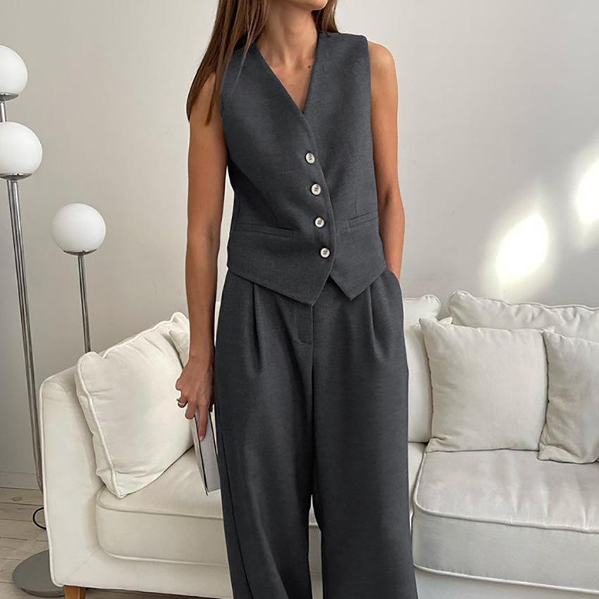 Summer new vest suit trousers suit 1116 fashionable European and American commuter women's clothing simple and high sense