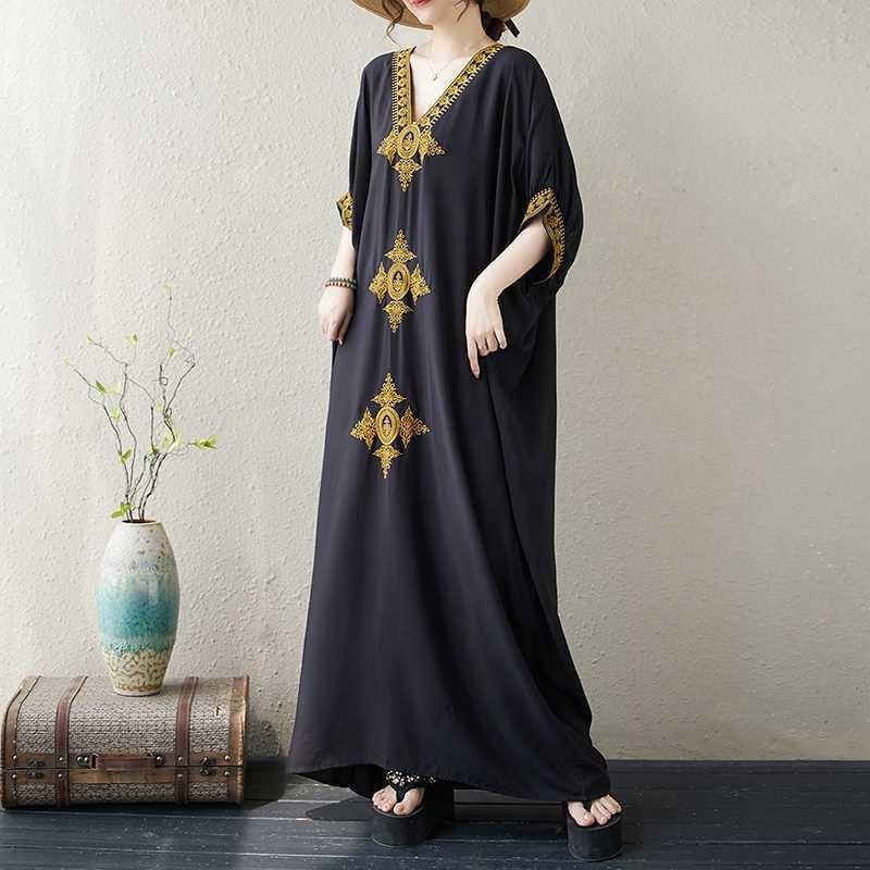 New Embroidered Solid Color Temperament Vacation Bohemian Extra Long Dresses