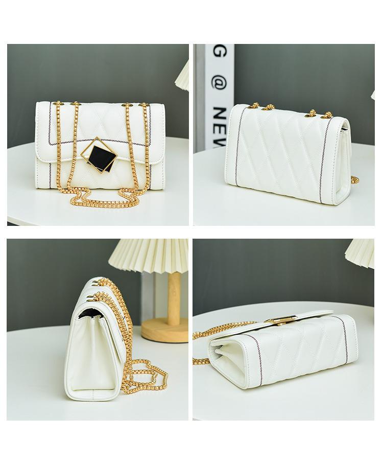 Women's Diamond Pattern Embroidered Chain Crossbody Bag